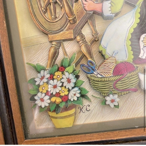 Vintage Teri-Tots Spinning Wheel Paper Tole 3D Art - Picture 5 of 8